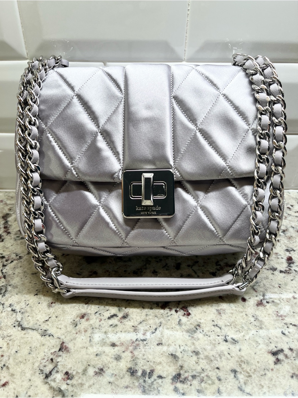 Kate Spade Carey Quilted Satin Flap Small Shoulder Crossbody Bag Euc